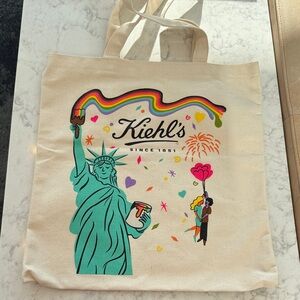 Kiehl's Cream Tote with Rainbow and Statue Design